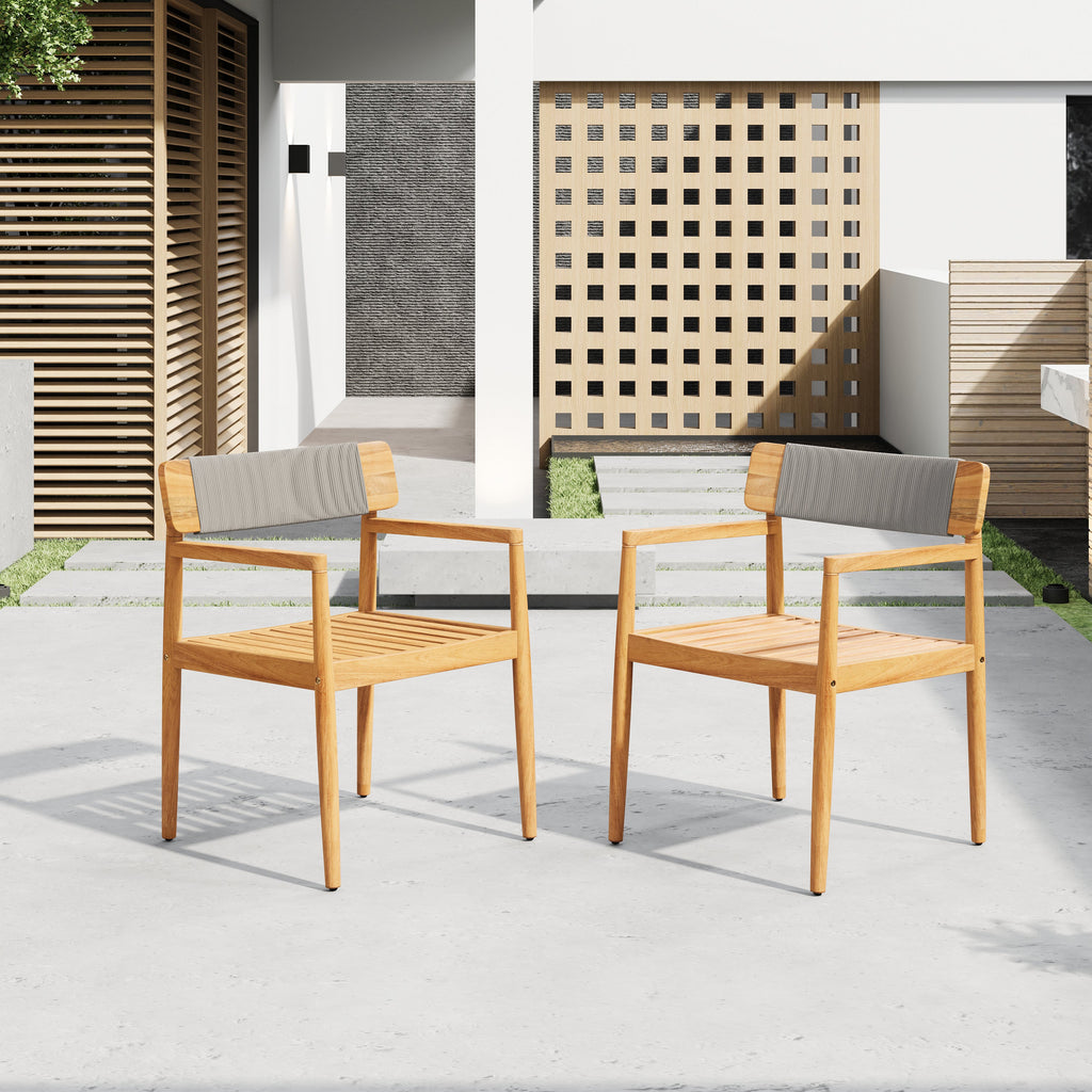 Creative Braided Acacia Wood Outdoor Dining Chairs