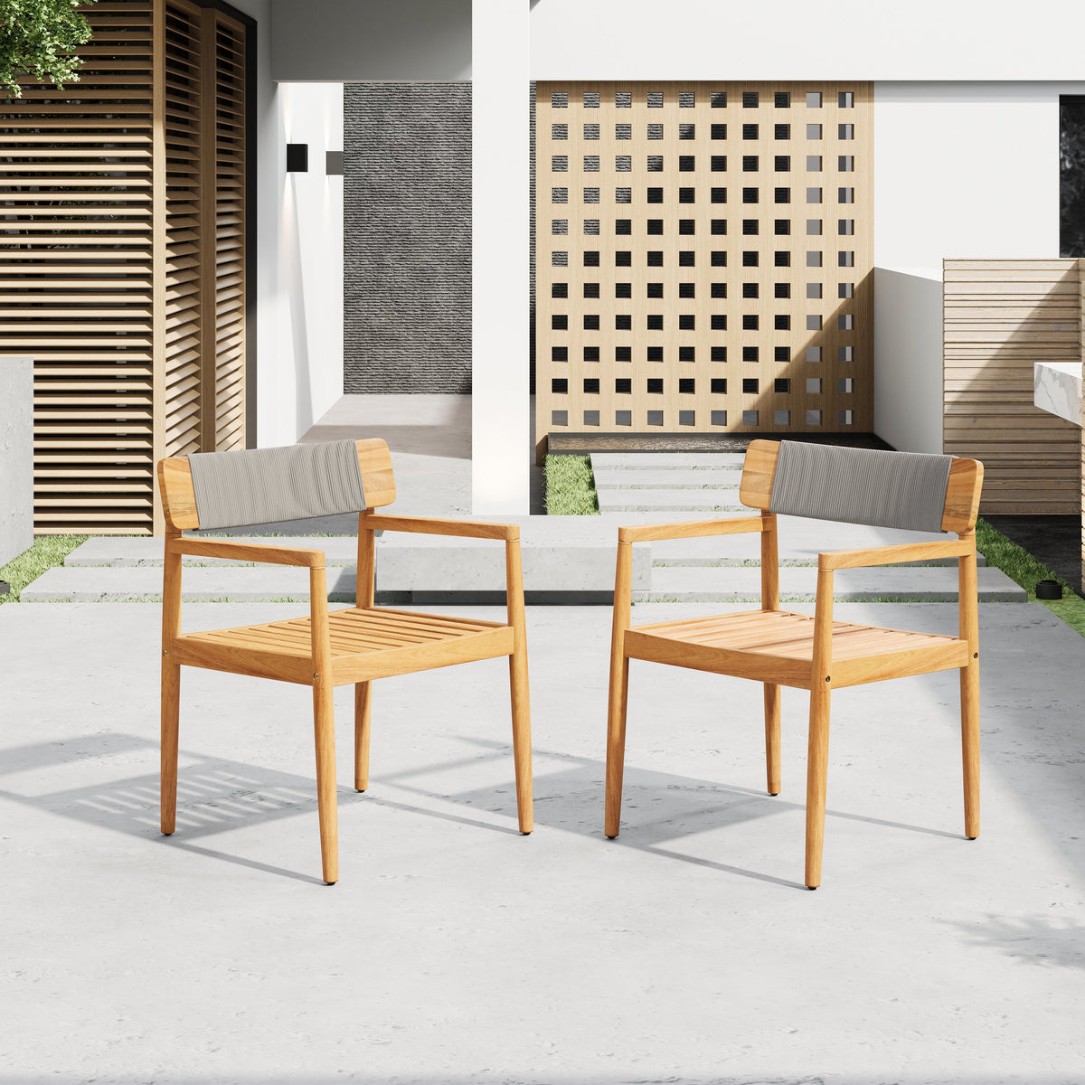 Creative Braided Acacia Wood Outdoor Dining Chairs