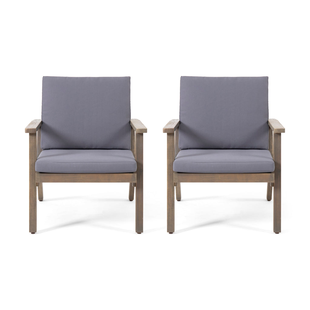 Outdoor Acacia Wood Club Chairs with Cushions (Set of 2)