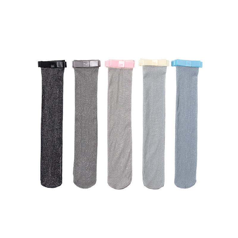 Cotton Calf-length Socks For Women With Silver-thread Bow