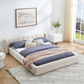 Queen Size Upholstered Bed Frame with Thick Fabric - Beige