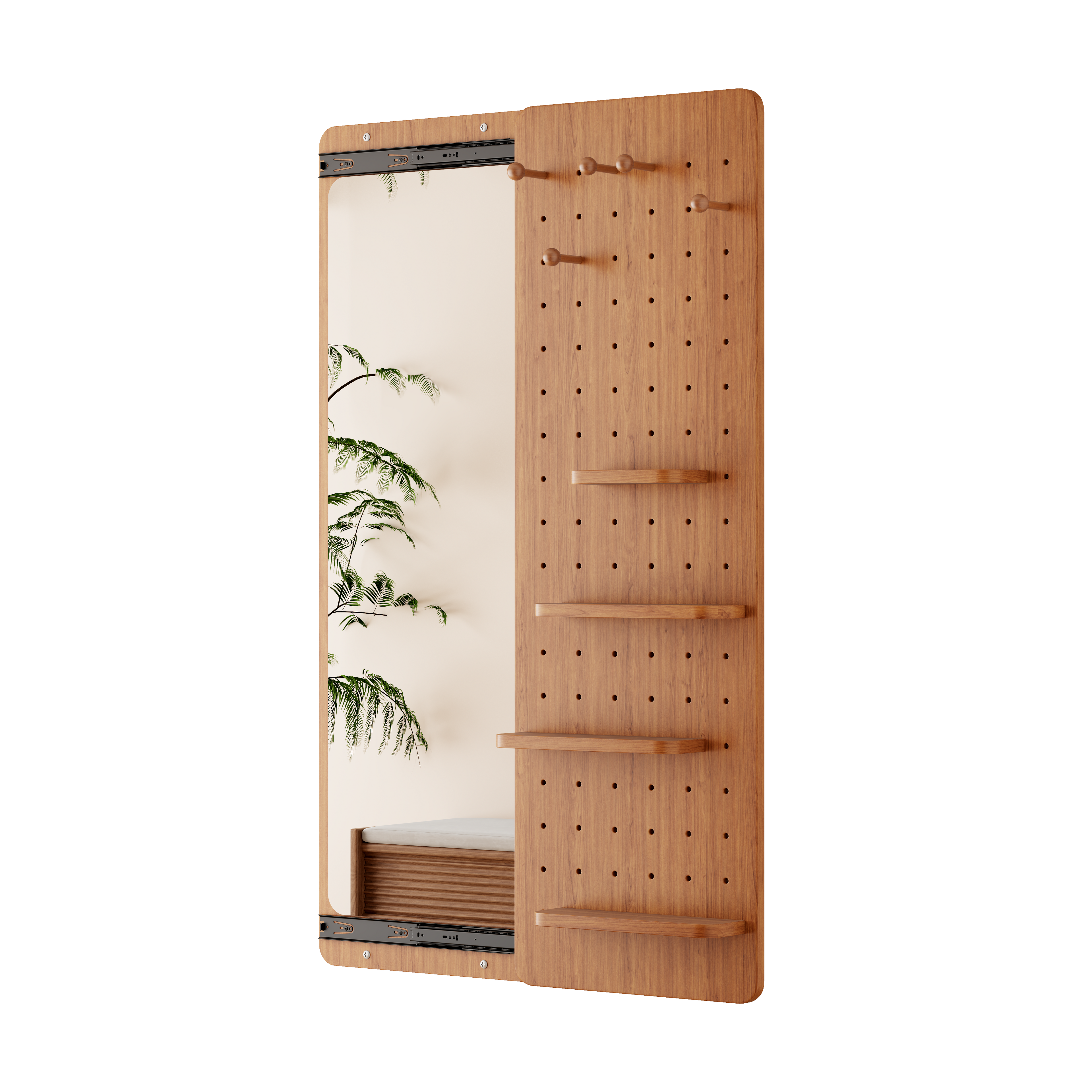 Cherry Color Wall-Mounted Full-Length Mirror