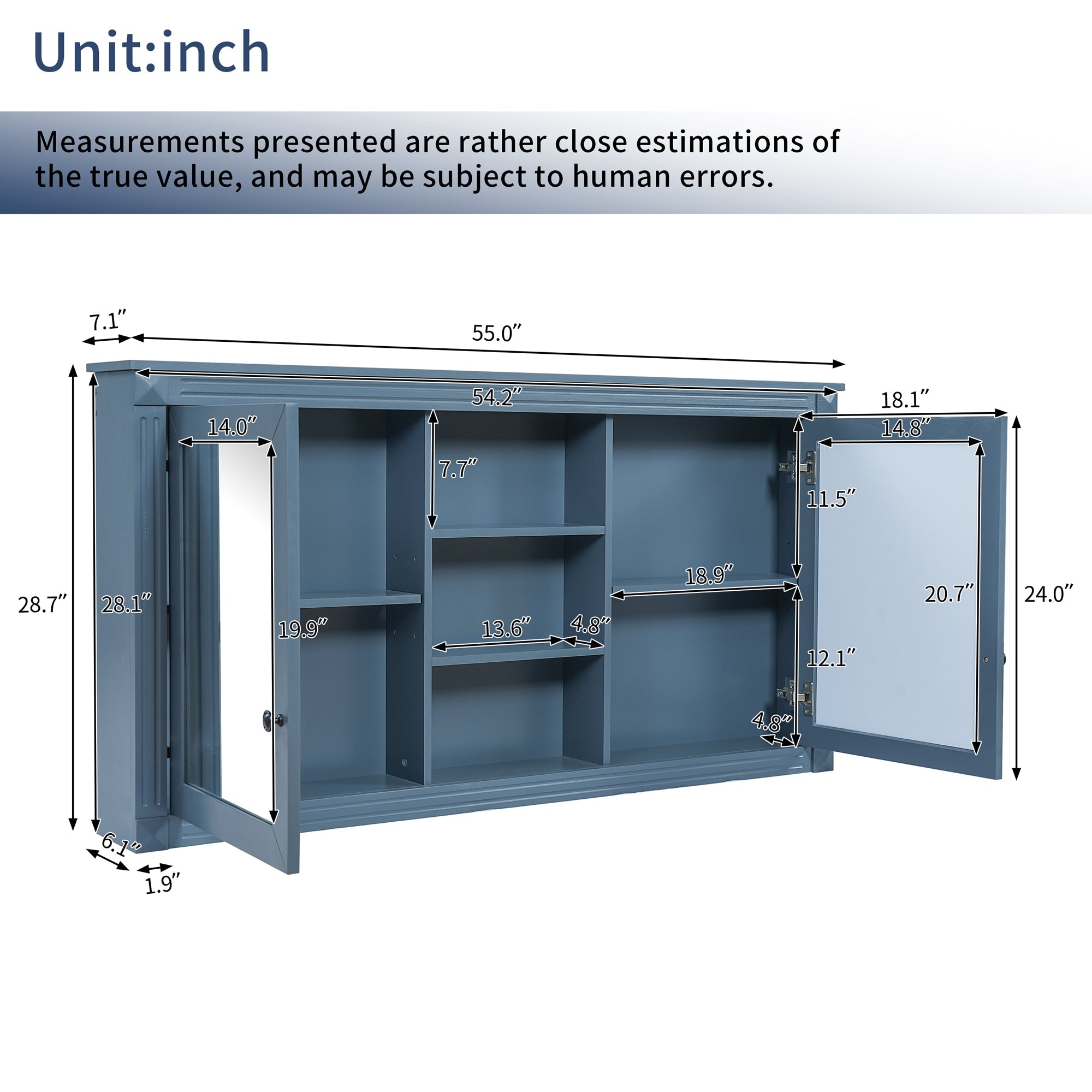 55 Inch Wall-Mount 2-in-1 Mirror Cabinet with Adjustable Shelves