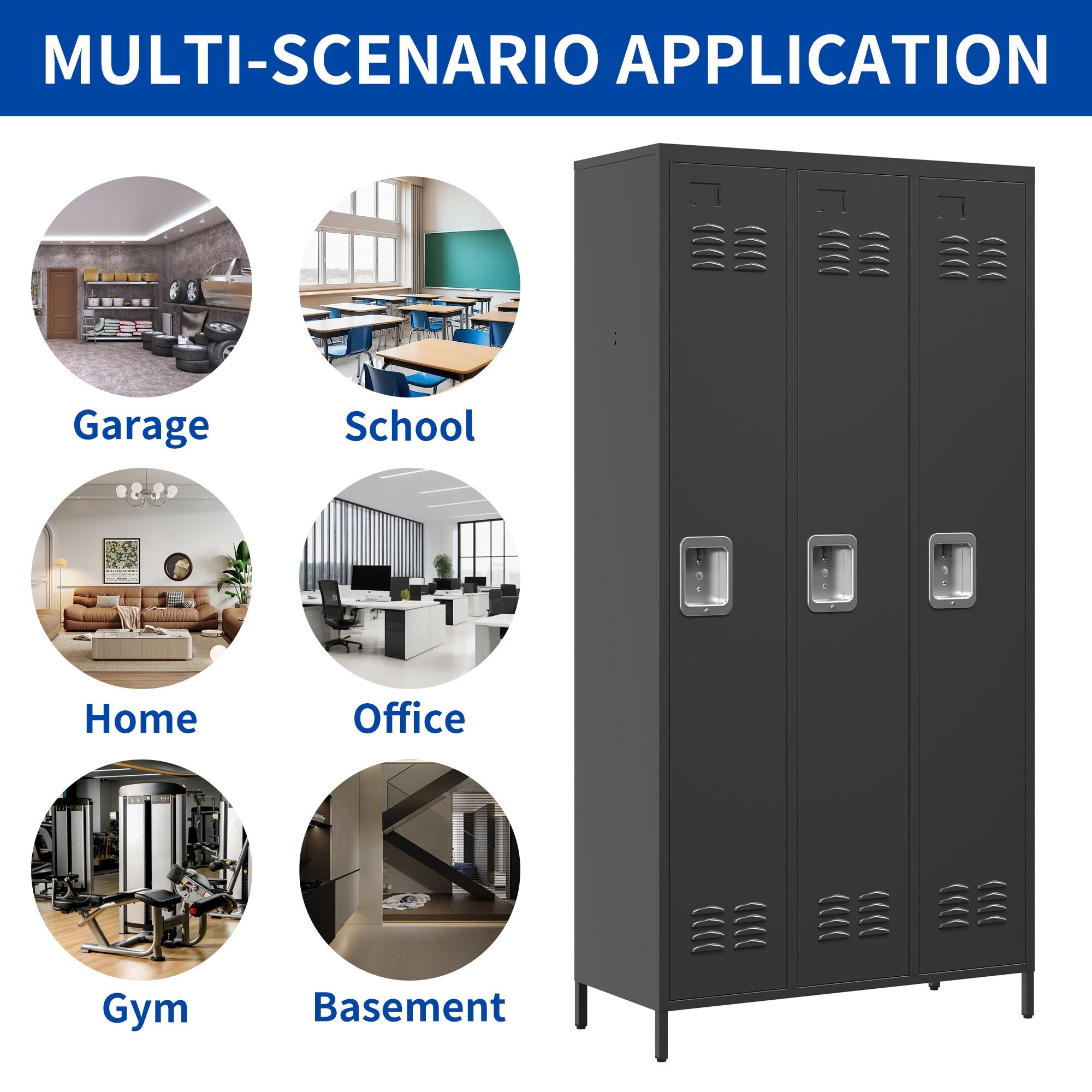 3 Door 72"H Metal Lockers With Lock for Employees