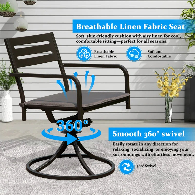 Set of 2 Powder-Coated Steel 360° Swivel Outdoor Dining Chairs