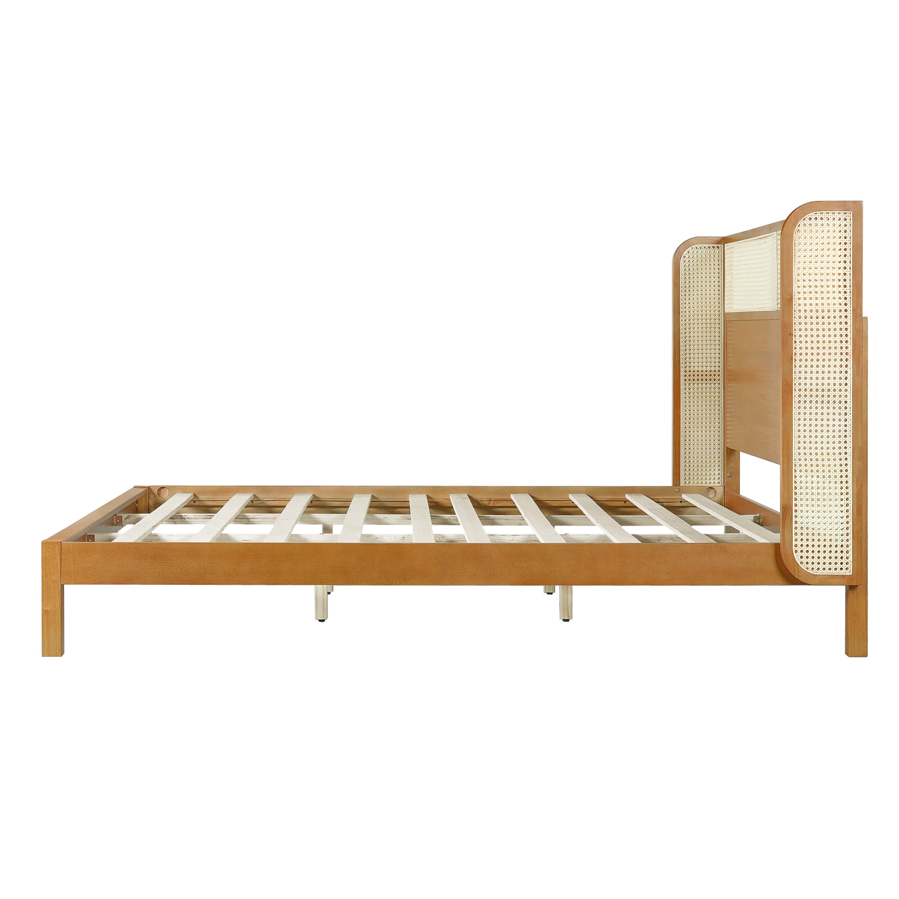 Premium Rubber Wood Platform Bed Frame, King Bed Frame with Headboard