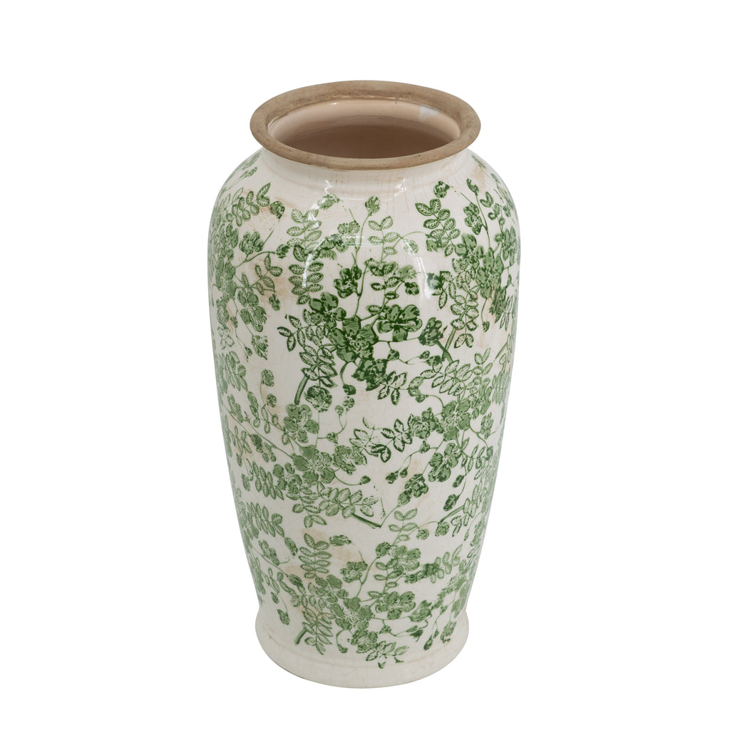 Ceramic Accent Vase With Floral Patterns