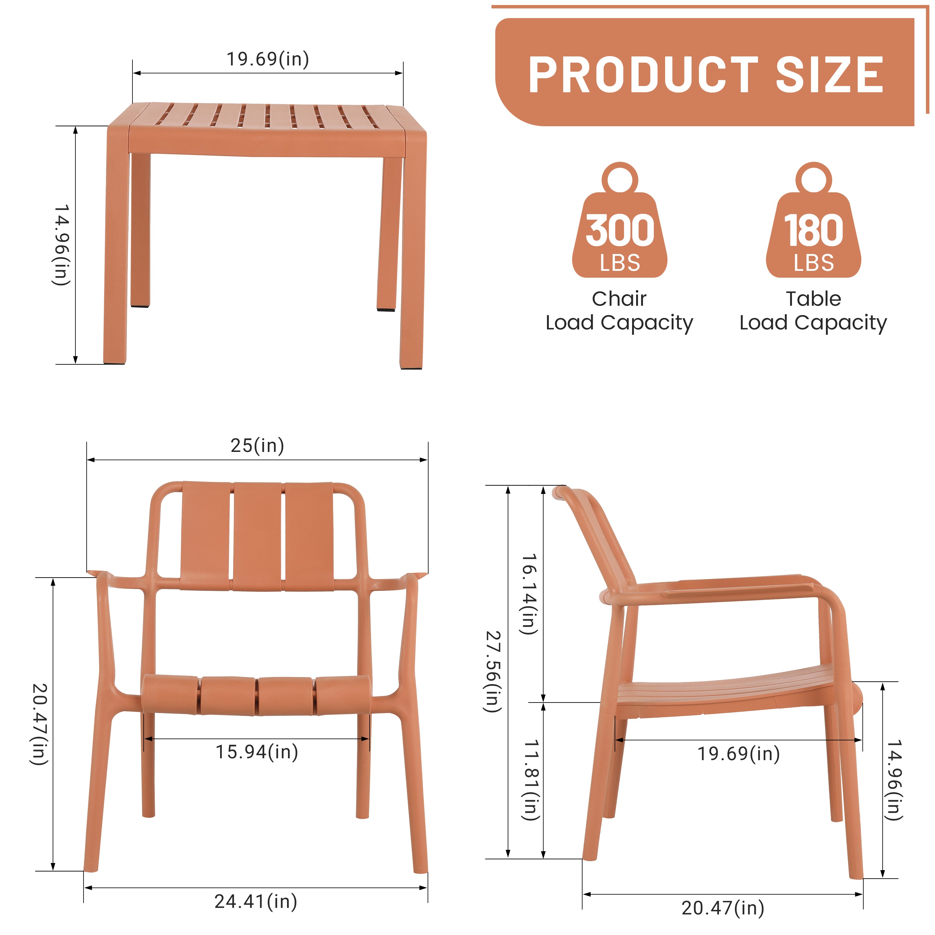 Summer 2-Piece PP Single-Seater Chairs + Coffee Table Set