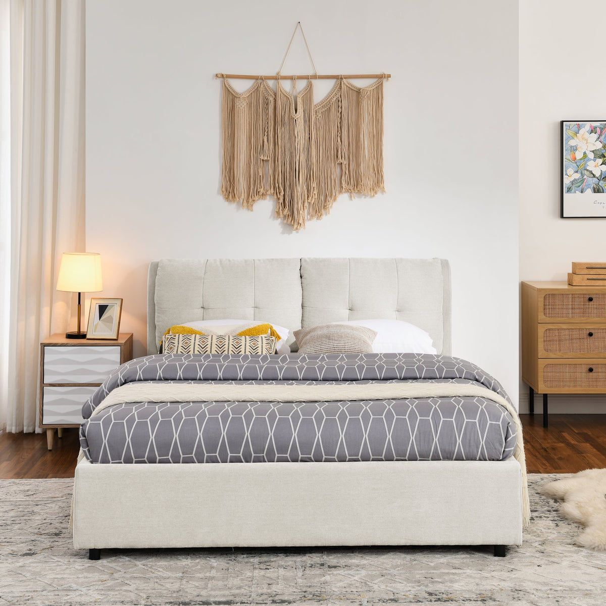 Queen Size Storage Upholstered Hydraulic Platform Bed