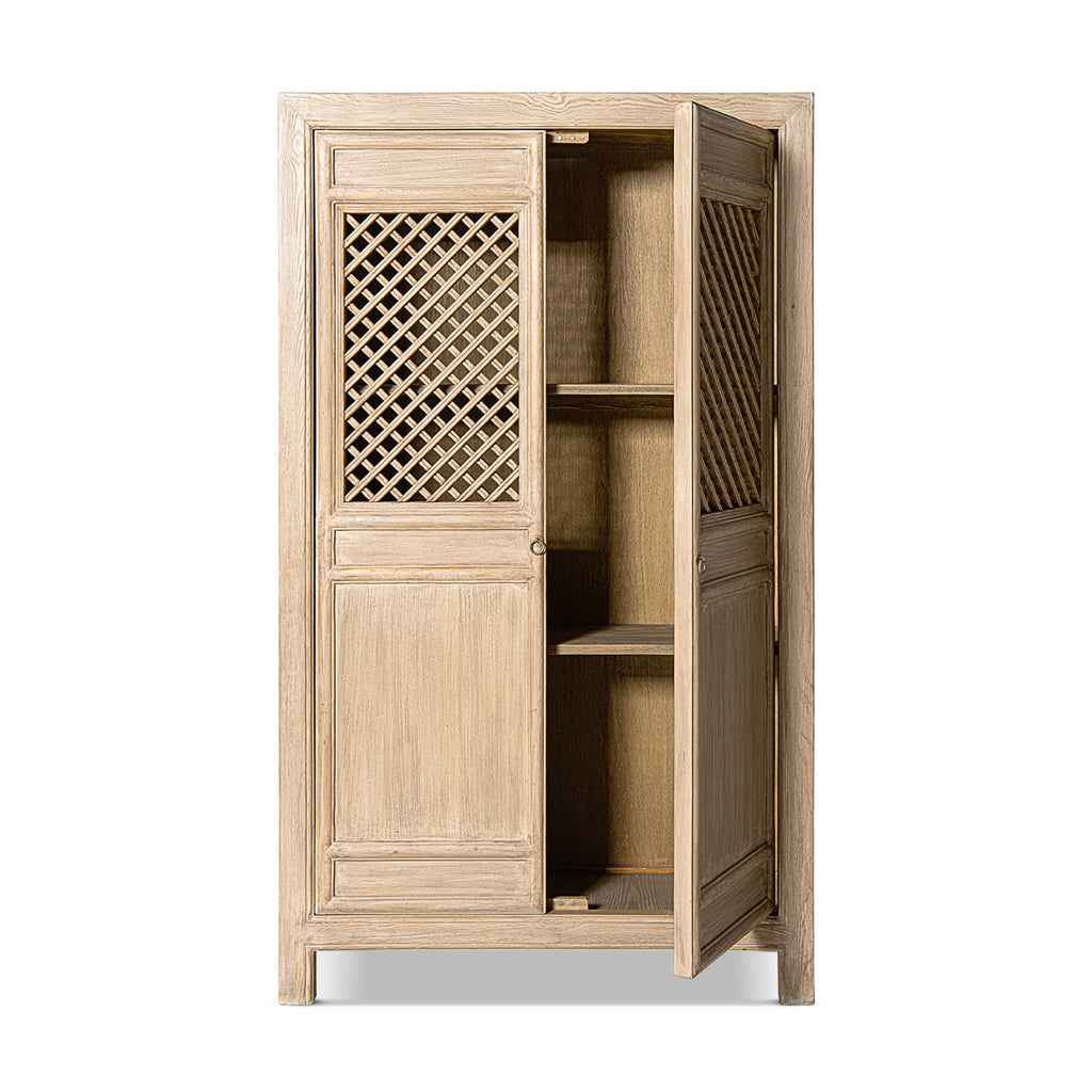Arden 83" Tall Solid Reclaimed Pine Lattice 2-Door Bookcase