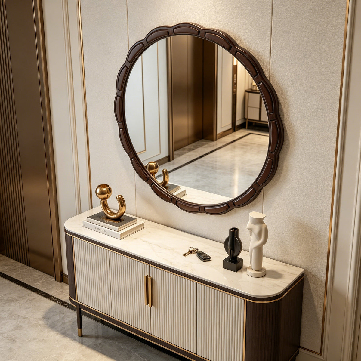 Round Wood Wall Mirror - 31.5" Farmhouse Rustic Accent