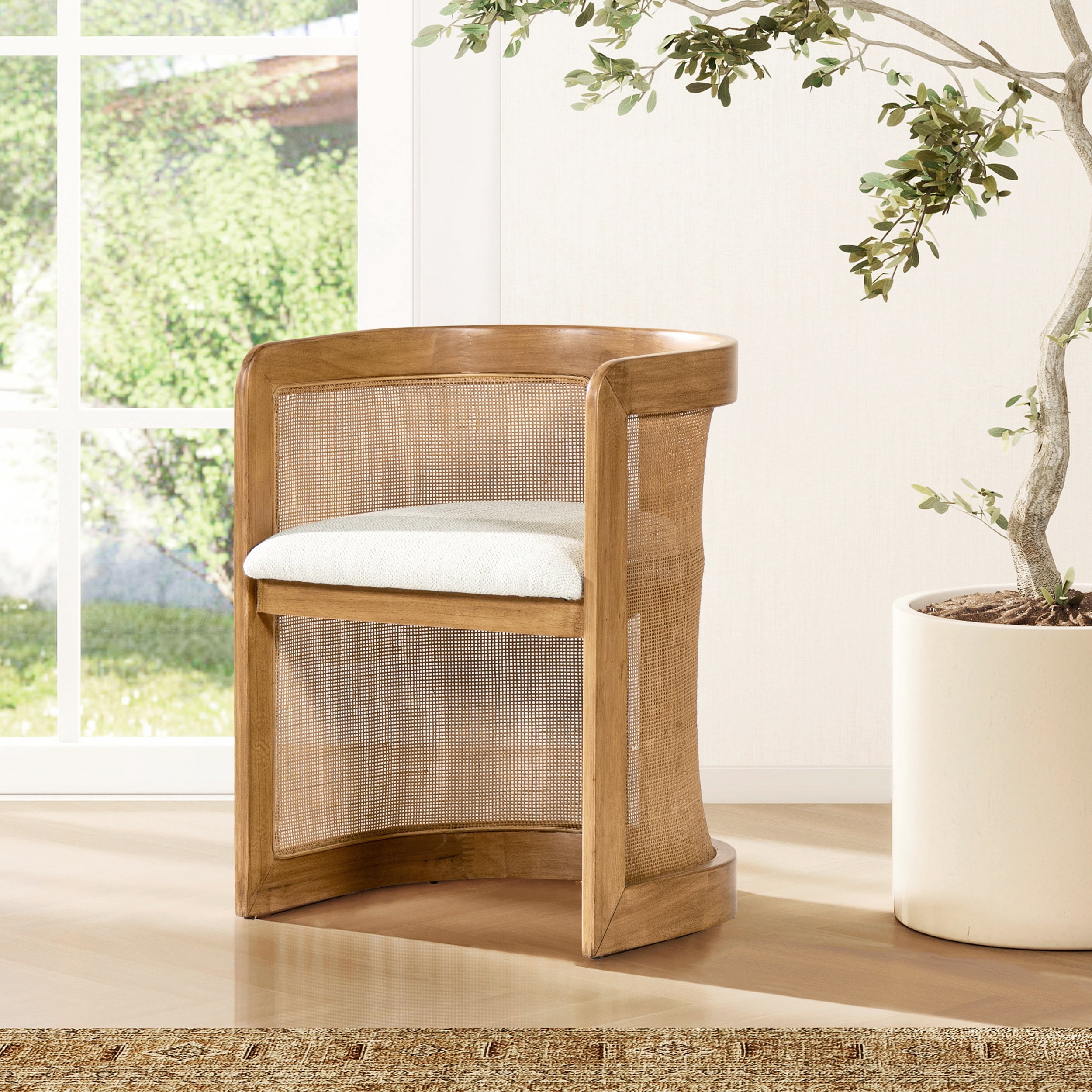 Lilith Curved Rattan Upholstered Dining Chair