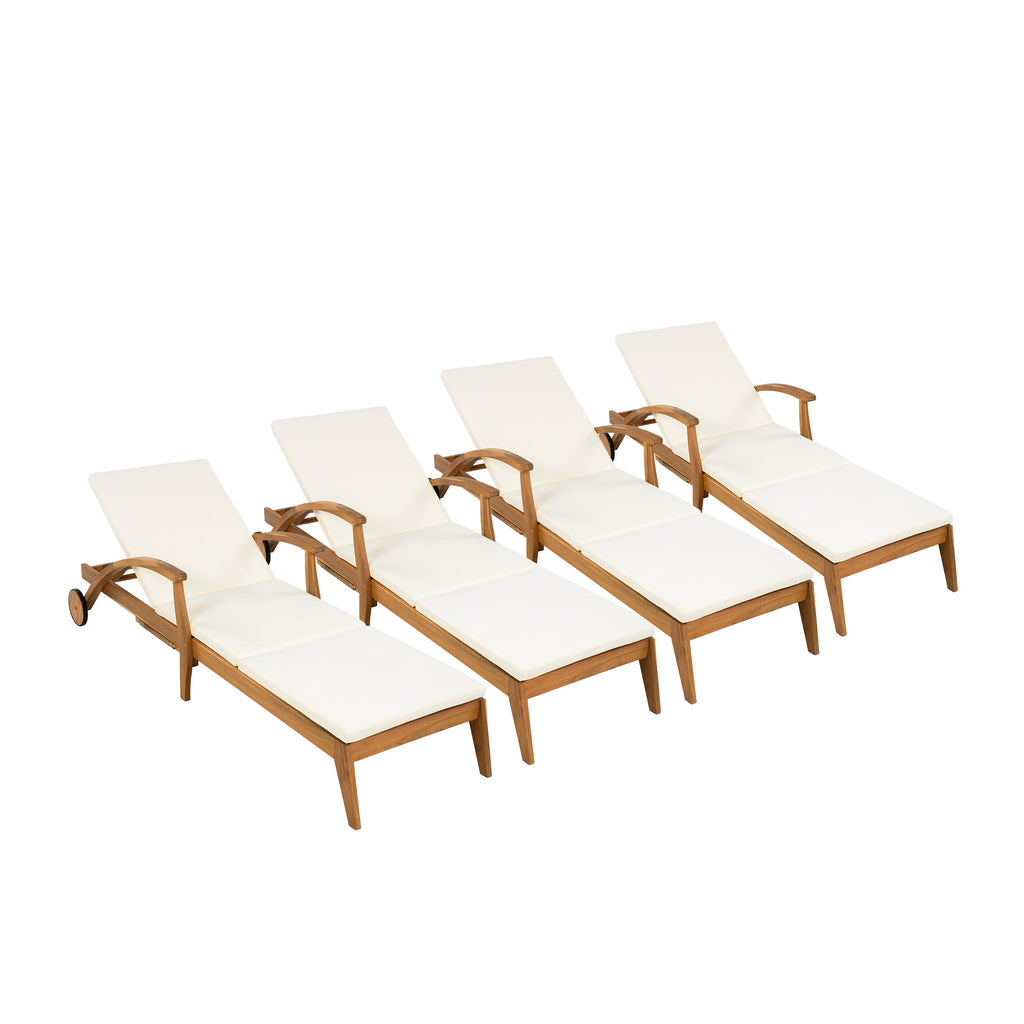 Chaise Lounge With Wheel - Acacia Wood Recliner for Patio