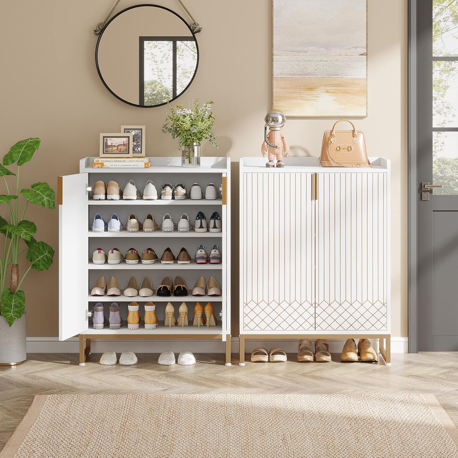 29.52 Inches White Shoe Cabinet