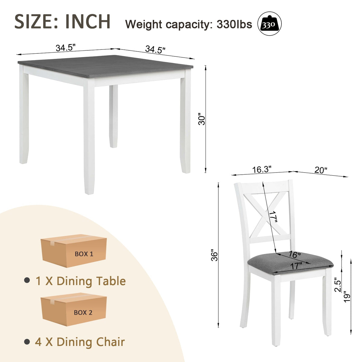 5-Piece Dining Table Set with 4 Chairs