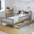 Twin Size Bed with Headboard Storage Rack and Under-Bed Drawers