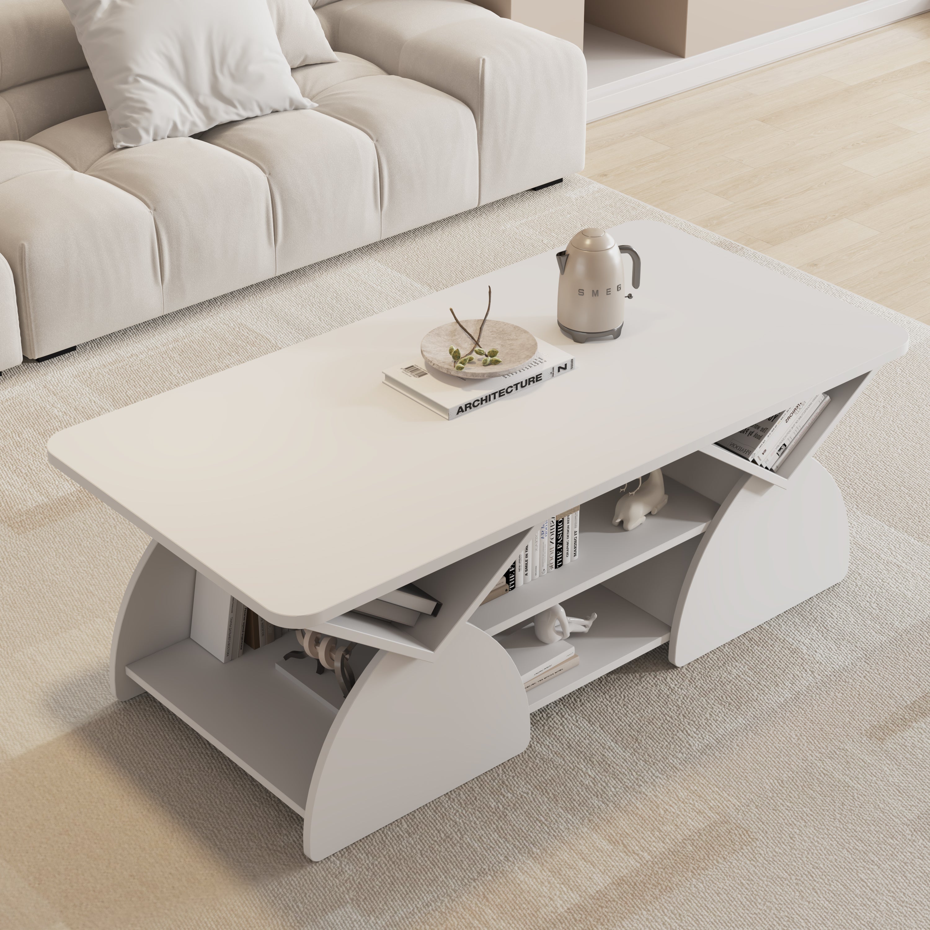 Engineered Wood Rounded Corner Rectangular Coffee Table