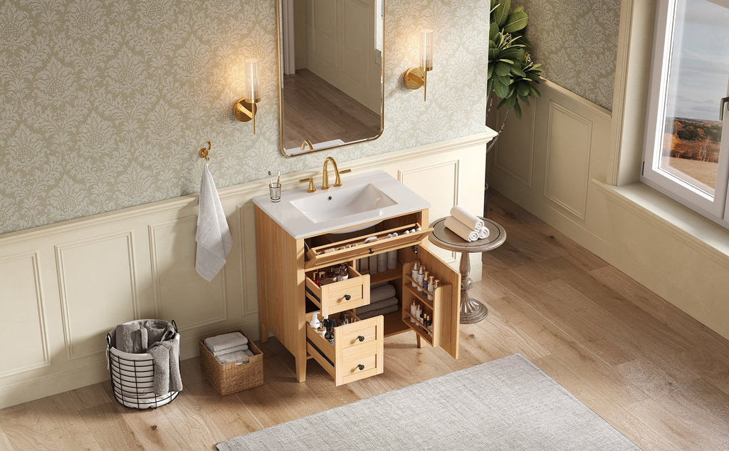 30" Natural Wood Grain Bathroom Vanity