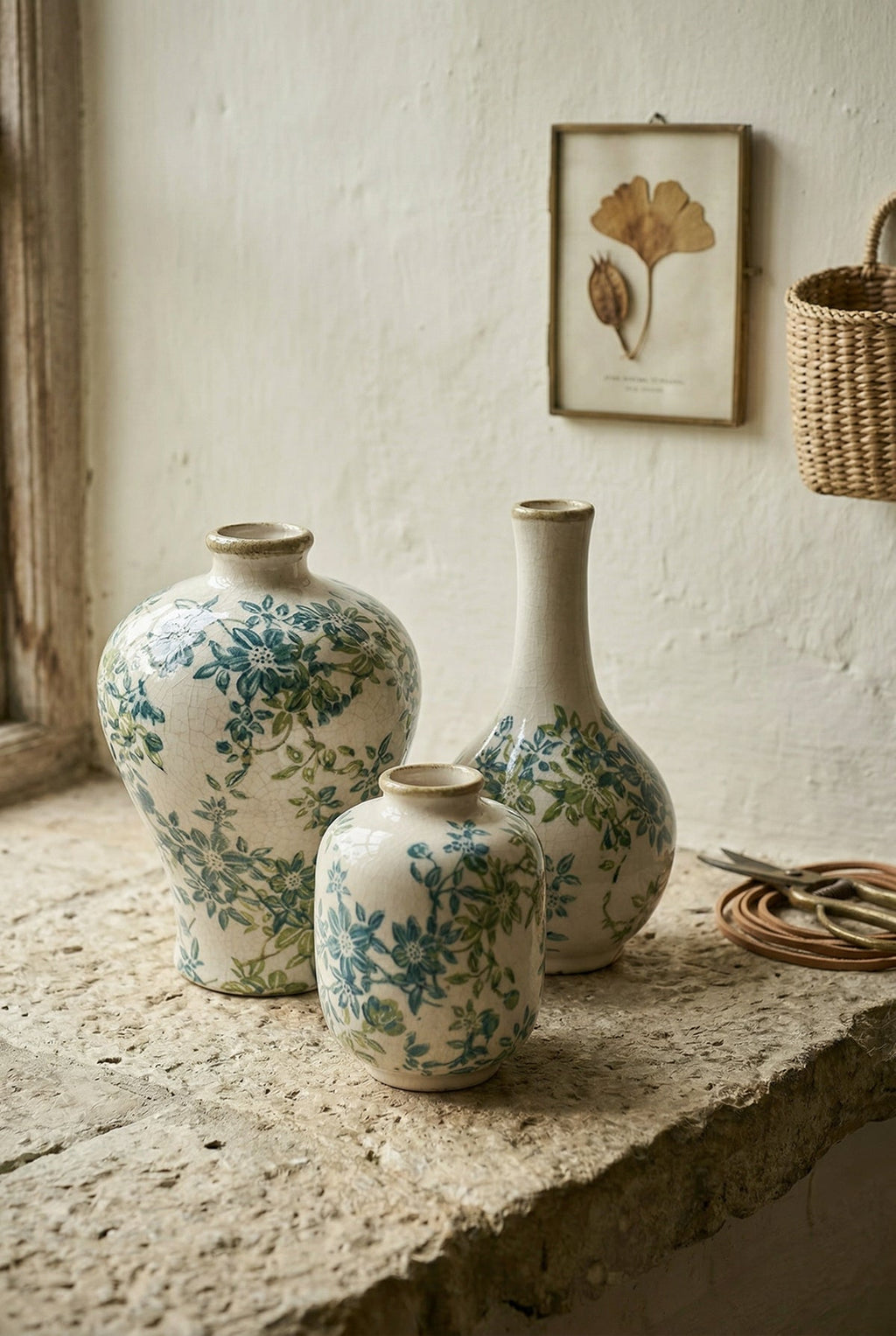 Set of 3 Floral Ceramic Vases