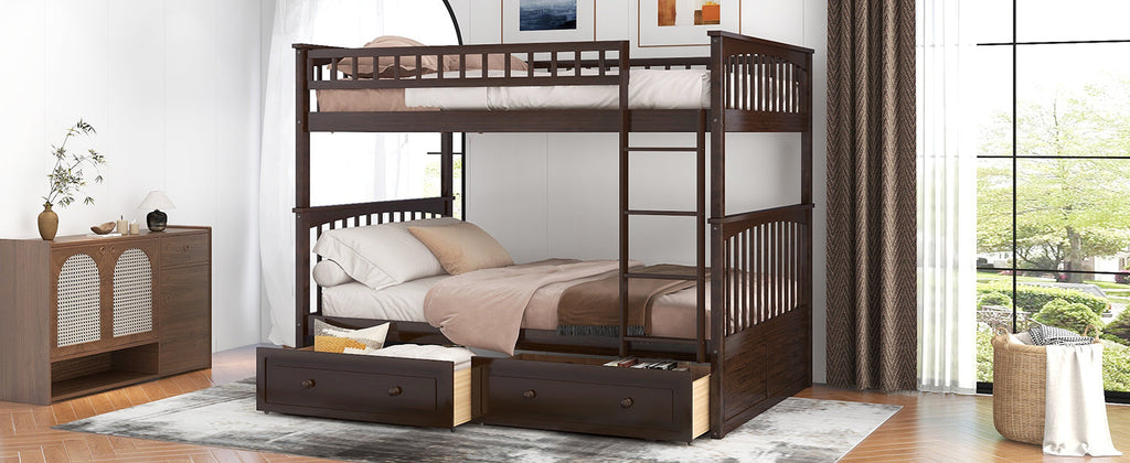 Full Over Full Bunk Bed with Drawers, Convertible Beds