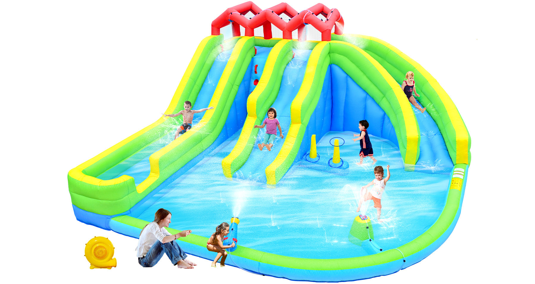 7 in 1 Inflatable Water Park with Three Slides