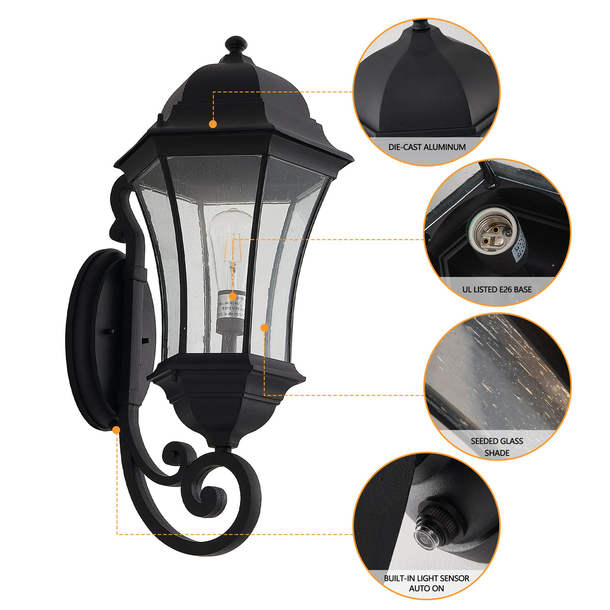 27" Outdoor Wall Lantern with Dusk to Dawn Sensor