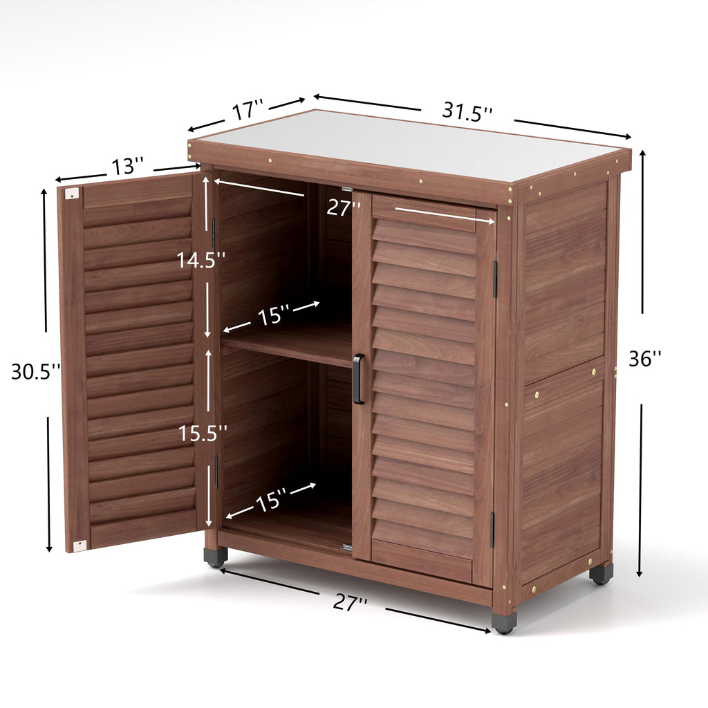 Potting Bench with Storage Cabinet and Metal Table Top