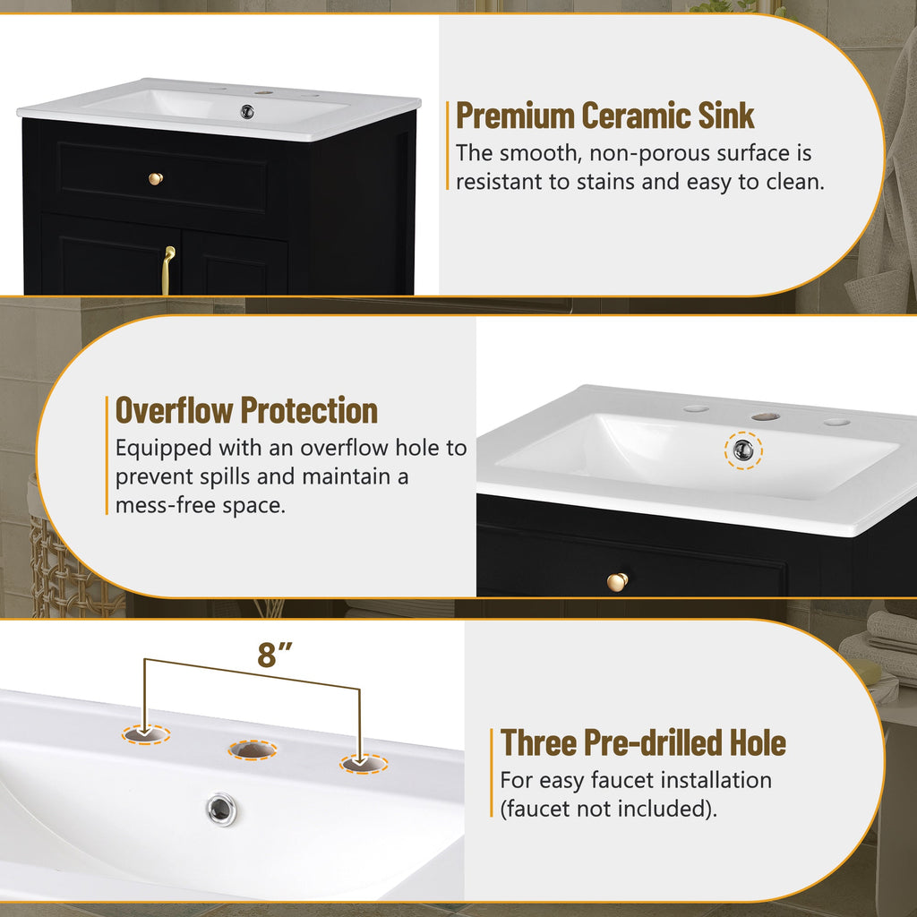 24-Inch Bathroom Vanity with Ceramic Sink