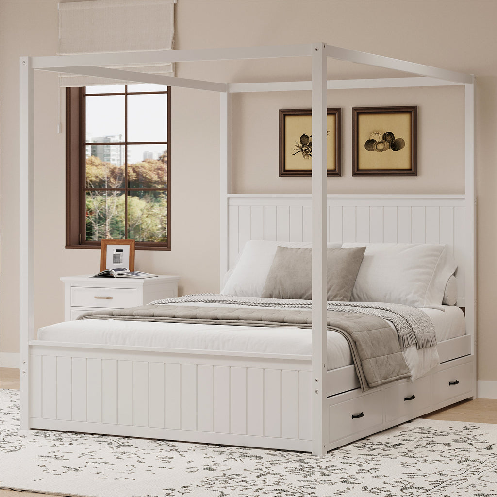 Modern Queen Size Canopy Platform Bed with Trundle
