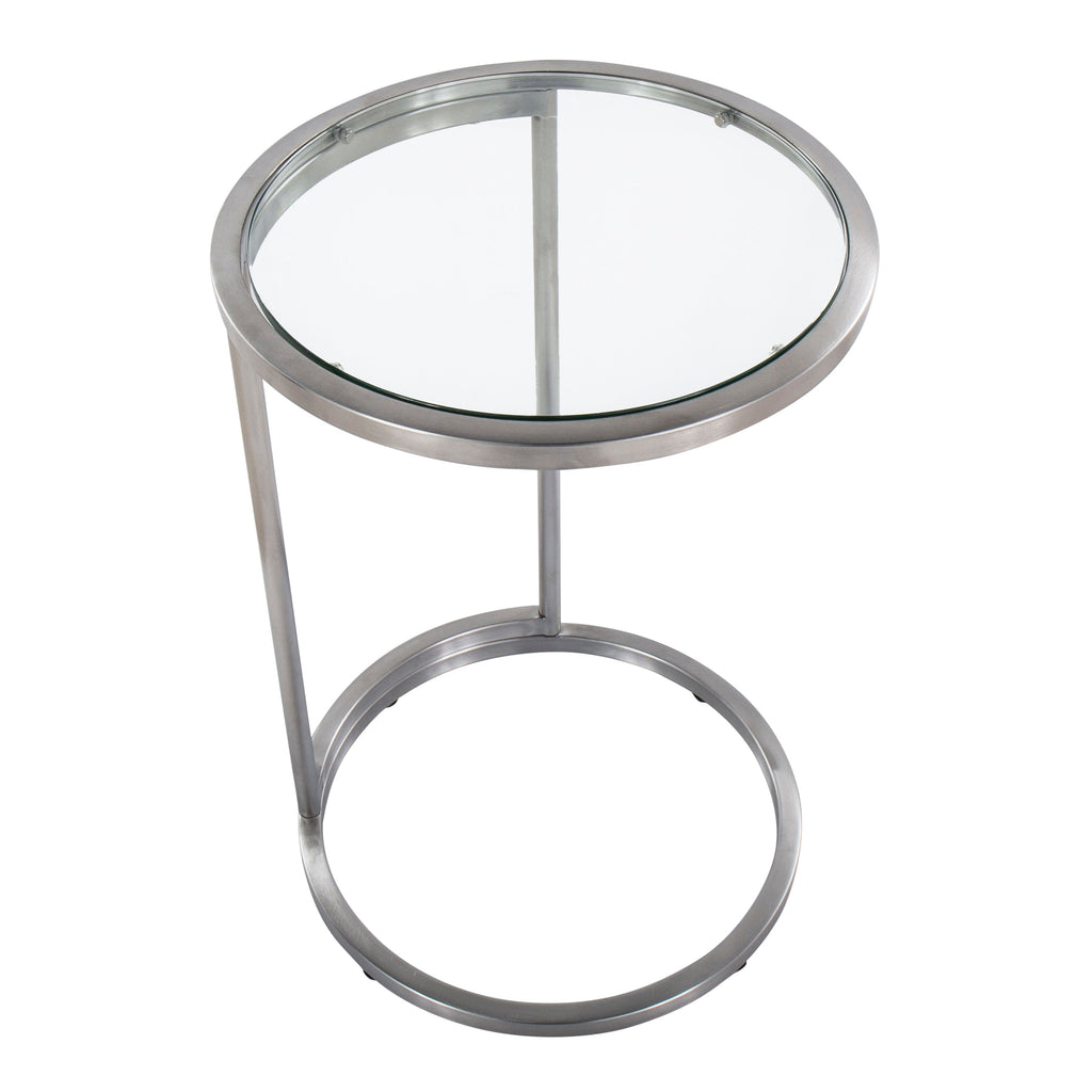 Round Zenn End Table in Stainless Steel with Clear Glass Table Top