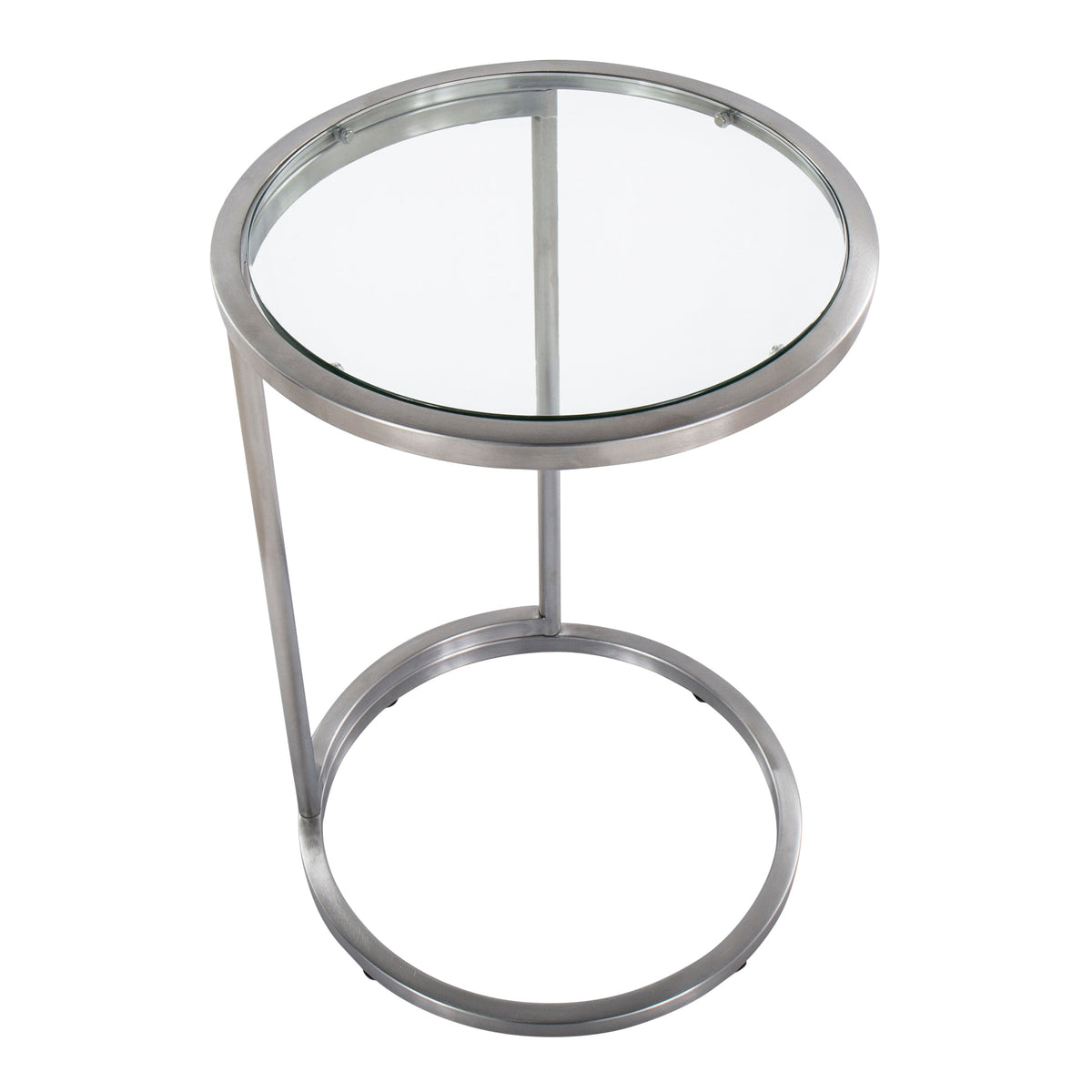 Round Zenn End Table in Stainless Steel with Clear Glass Table Top