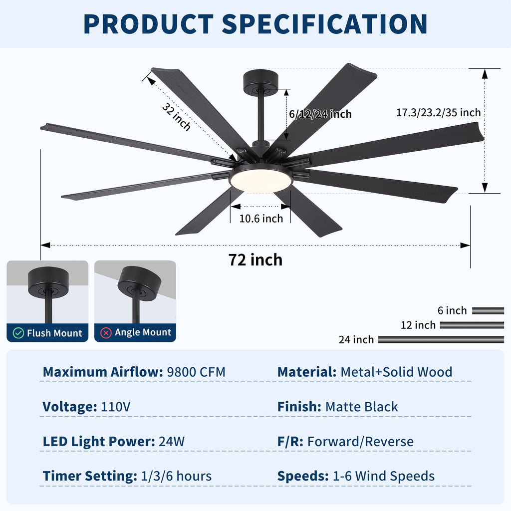 72 Inch Modern Minimalism Ceiling Fan