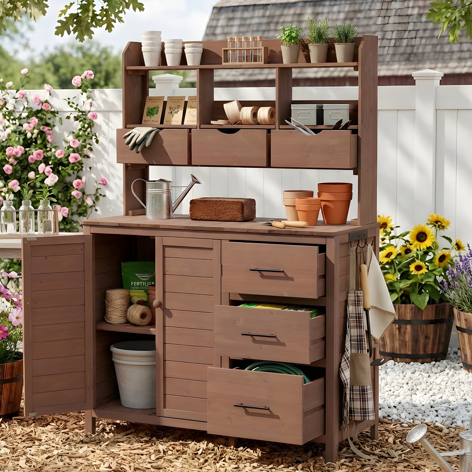 TOPMAX Farmhouse Patio Potting Bench