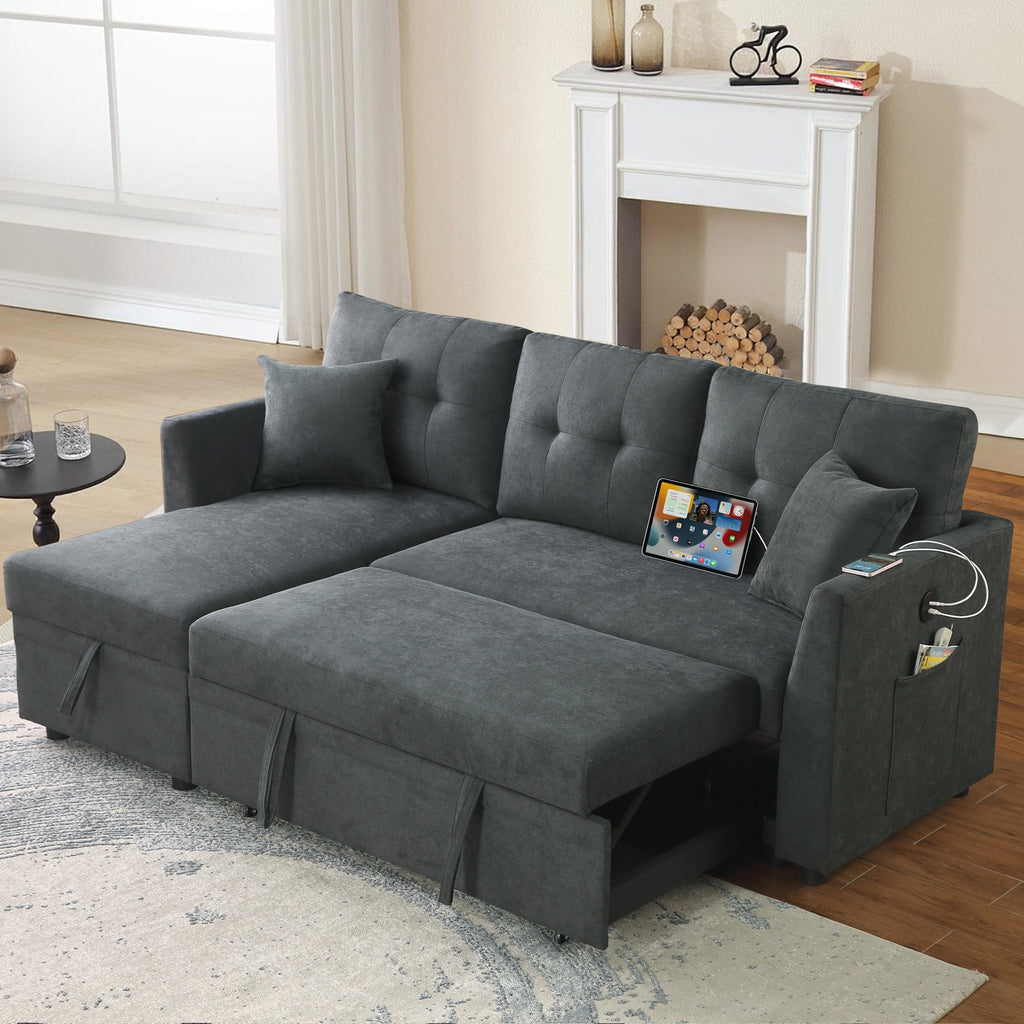 Reversible L-Shaped Sofa Bed with USB Port