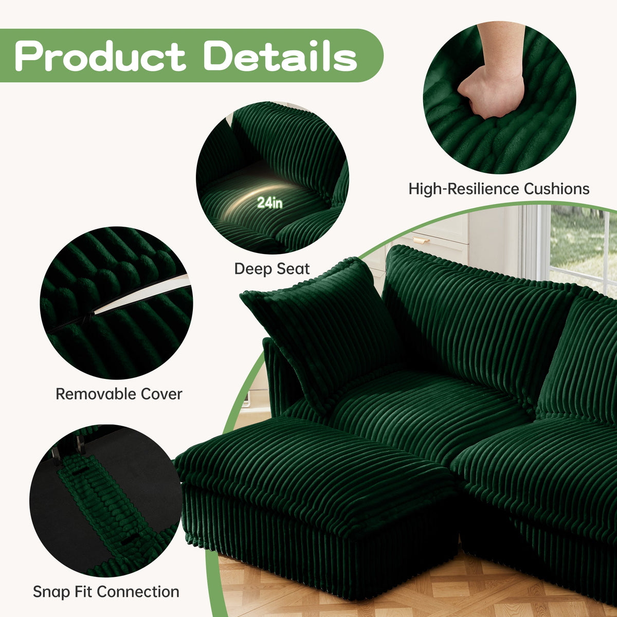 L-Shaped Slipcovered Sectional Sofa Couch