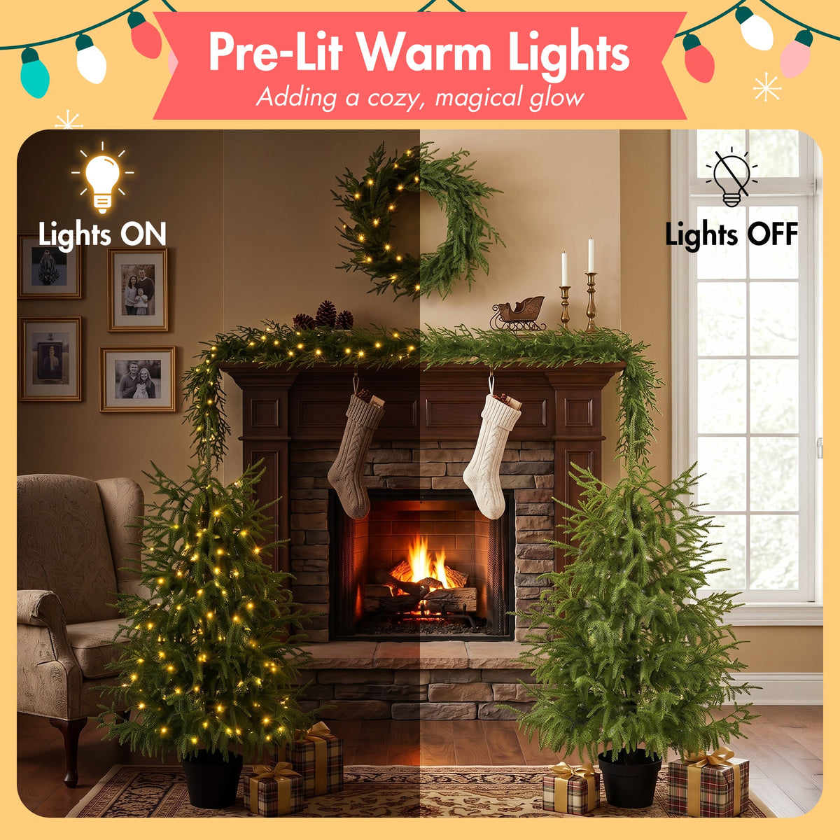 4-Piece Christmas Tree Set – 2 Trees, Wreath, and Garland