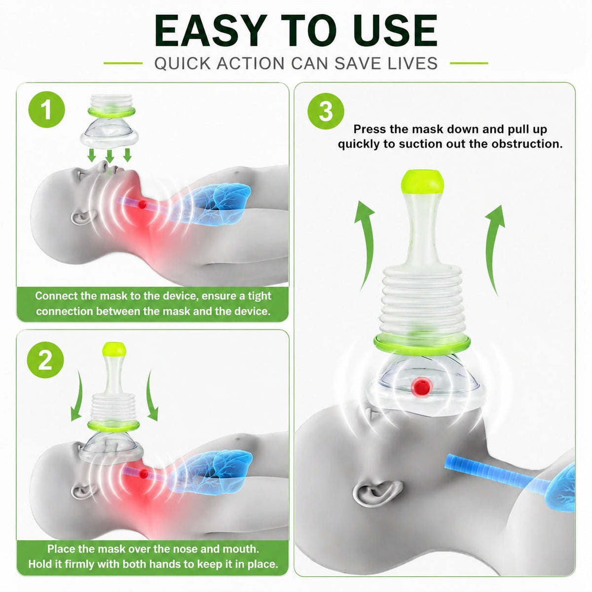 Anti-Choking Device For Adults & Children Air Suction Emergency Kit With Masks Eco-Friendly Multi-Purpose Home School Travel