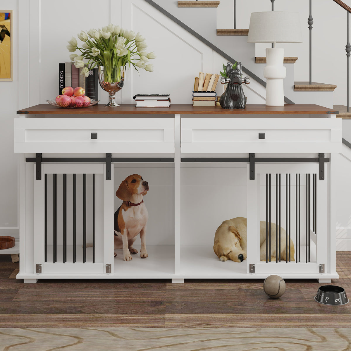 63" Large Dog Crate Furniture for Double Dogs