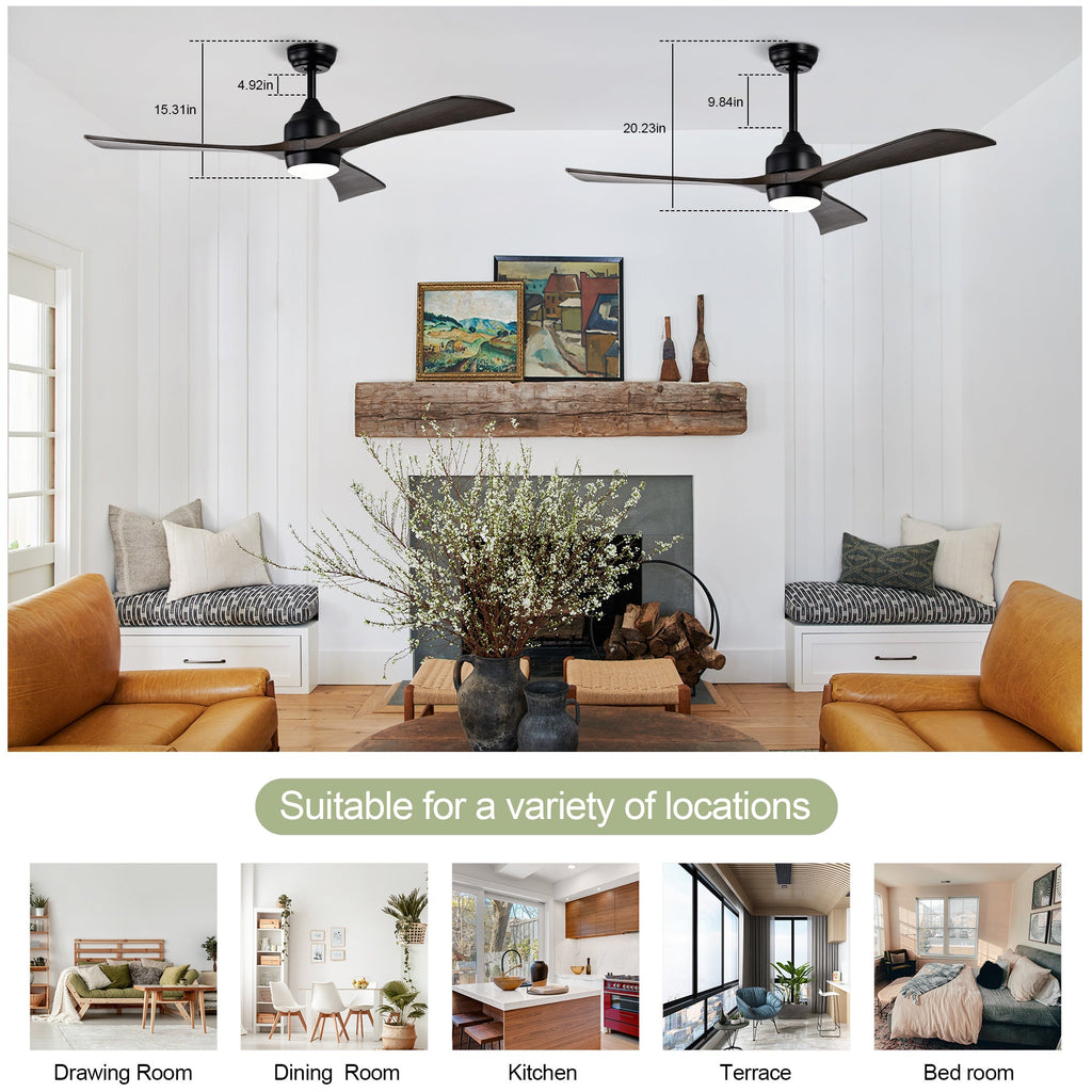 52" Solid Wood Blades Ceiling Fan with Lights Remote Control