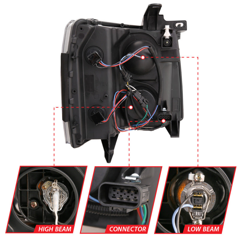 ANZO 07-13 Chevrolet Silverado 1500 Plank Style Projector Headlights Black w/ Amber 111410