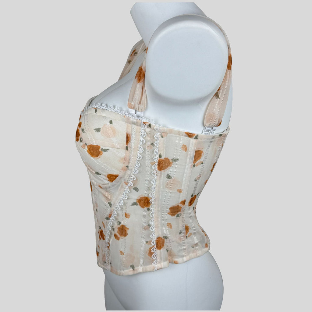 Lace-trimmed Underbust Corset In Apricot Slimming Spaghetti Straps