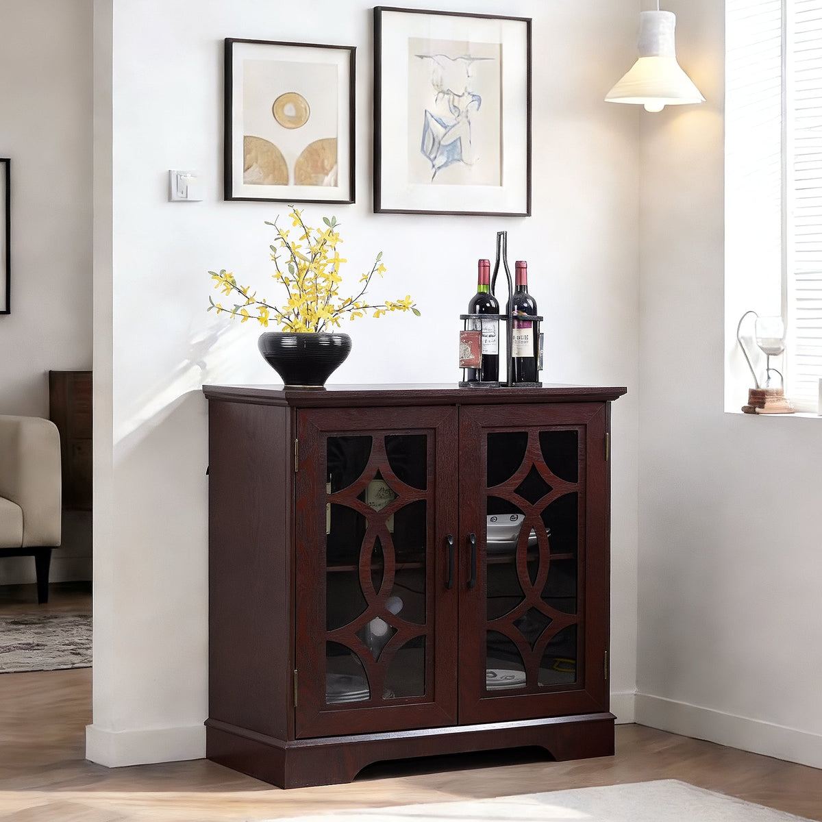 Spacious Size Sideboard with 2 Clear Tempered Glass Doors
