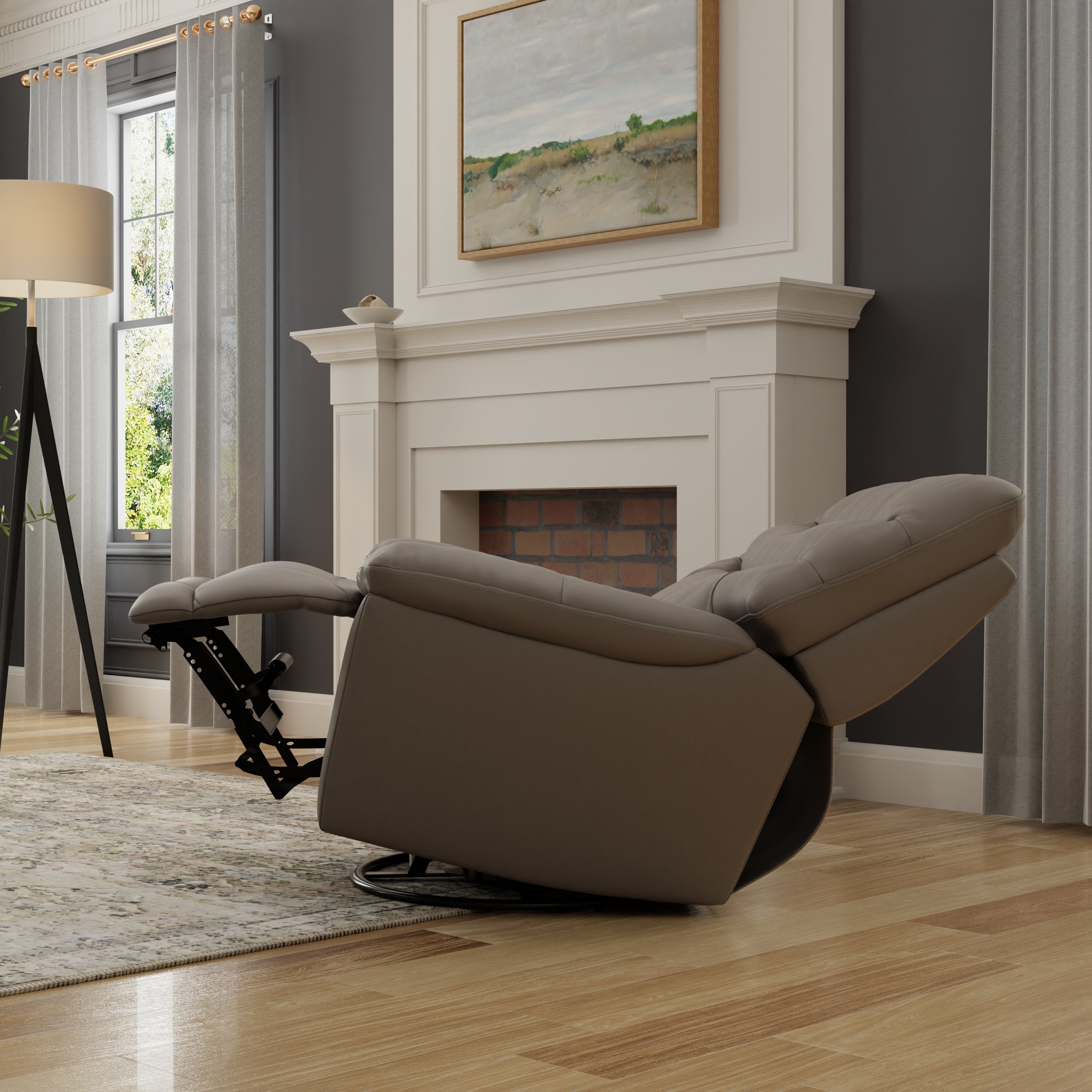 Global Home Swivel Glider Recliner with Manual Footrest In Oslo Sky