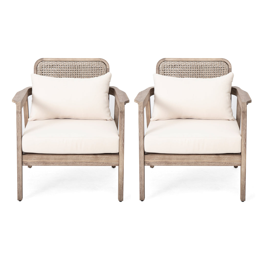 Set of 2 Outdoor Acacia Wood Patio Club Chairs