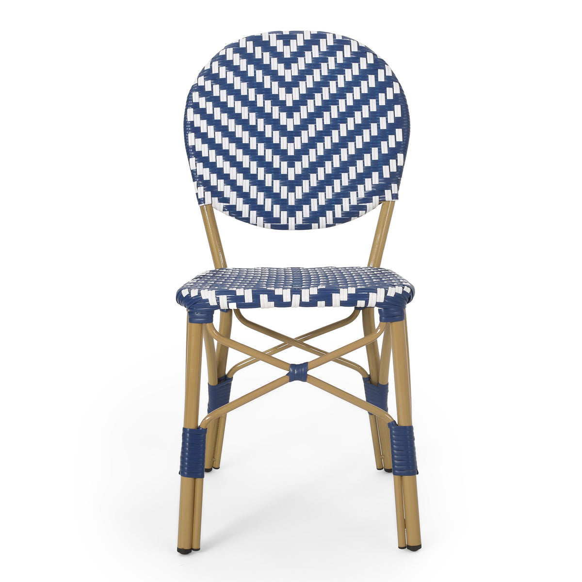 Outdoor PE Ratten and Aluminum French Armless Bistro Chairs, Set of 2