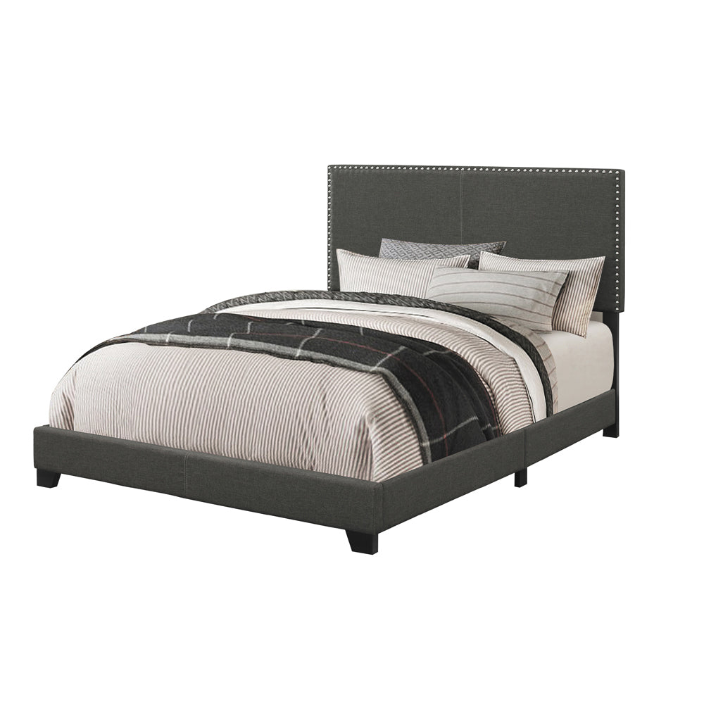 Charcoal Queen Bed with Nailhead Trim