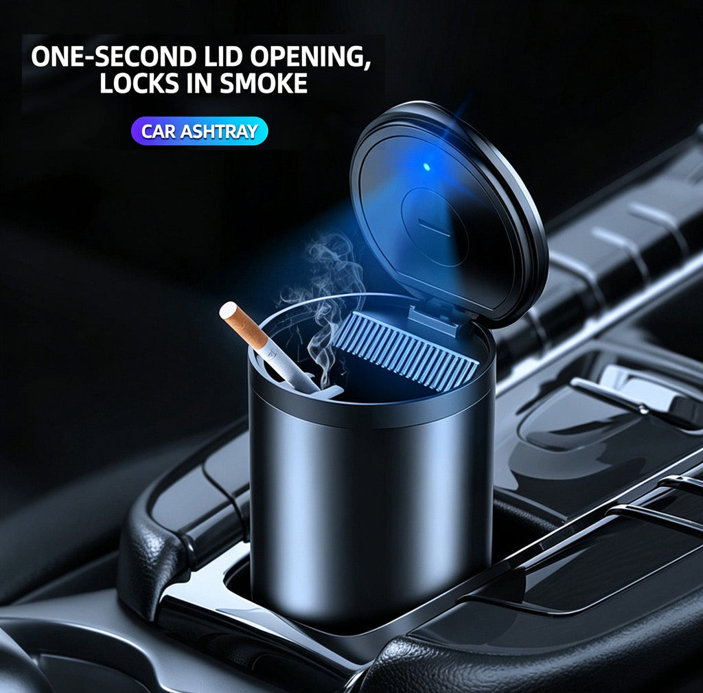 Car Ashtray, High-End, High-Grade Aluminum Alloy, Does Not Drop Cigarette Ash, Has A Premium Feel, Car Ashtray With Light And Lid