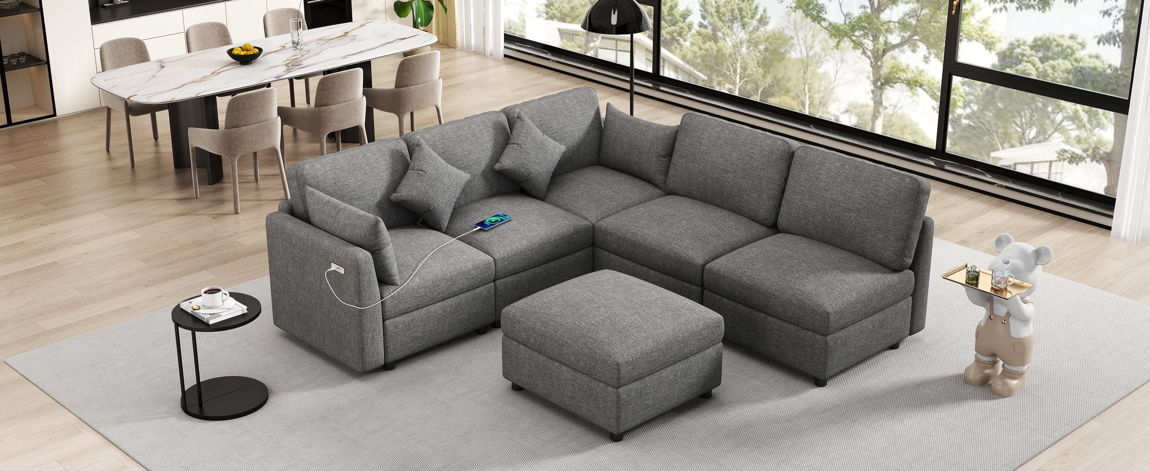 86.6" Modular Sectional Sofa with Movable Ottoman