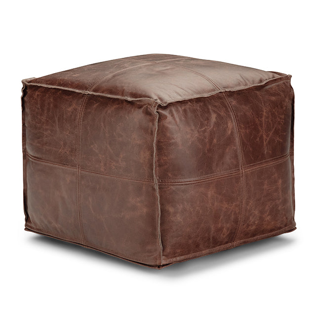 Brody 18 Inch Wide Square Top Stitch Pouf in Distressed
