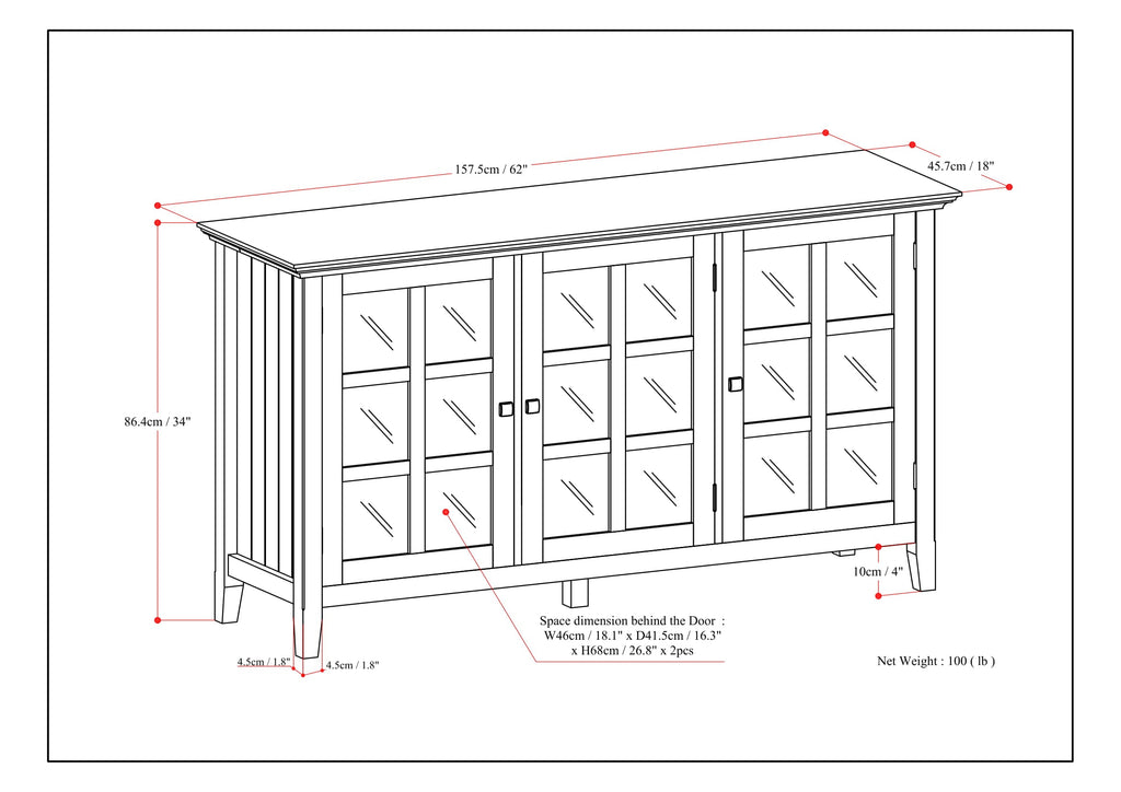 Acadian 62 Inch Wide Solid Wood Storage Cabinet in Brunette